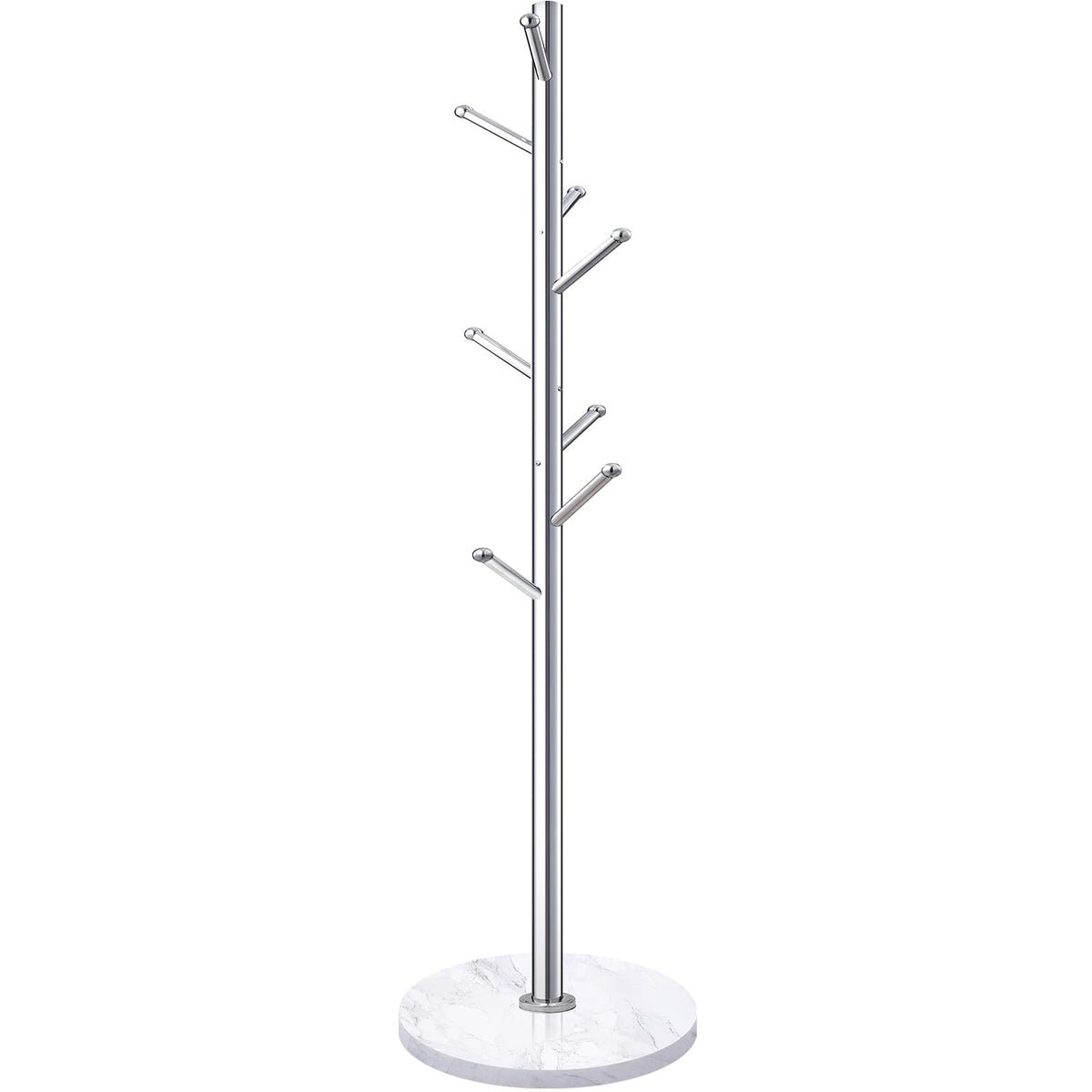 Homde Metal Coat Rack Stand with Natural Marble Base, Stainless Steel Freestanding Clothes Tree Hanger with 8 Hooks, Hall Hanger