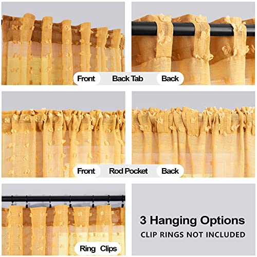 Spring Mustard Yellow Textured Curtains 90 Inch Length 2 Panels For Living Room Bedroom Dining Room Boho Back Tab Rod Pocket Pom Pom Tufted Gold Semi Sheer Curtain 90 Inches Long For Nursery Kids Room