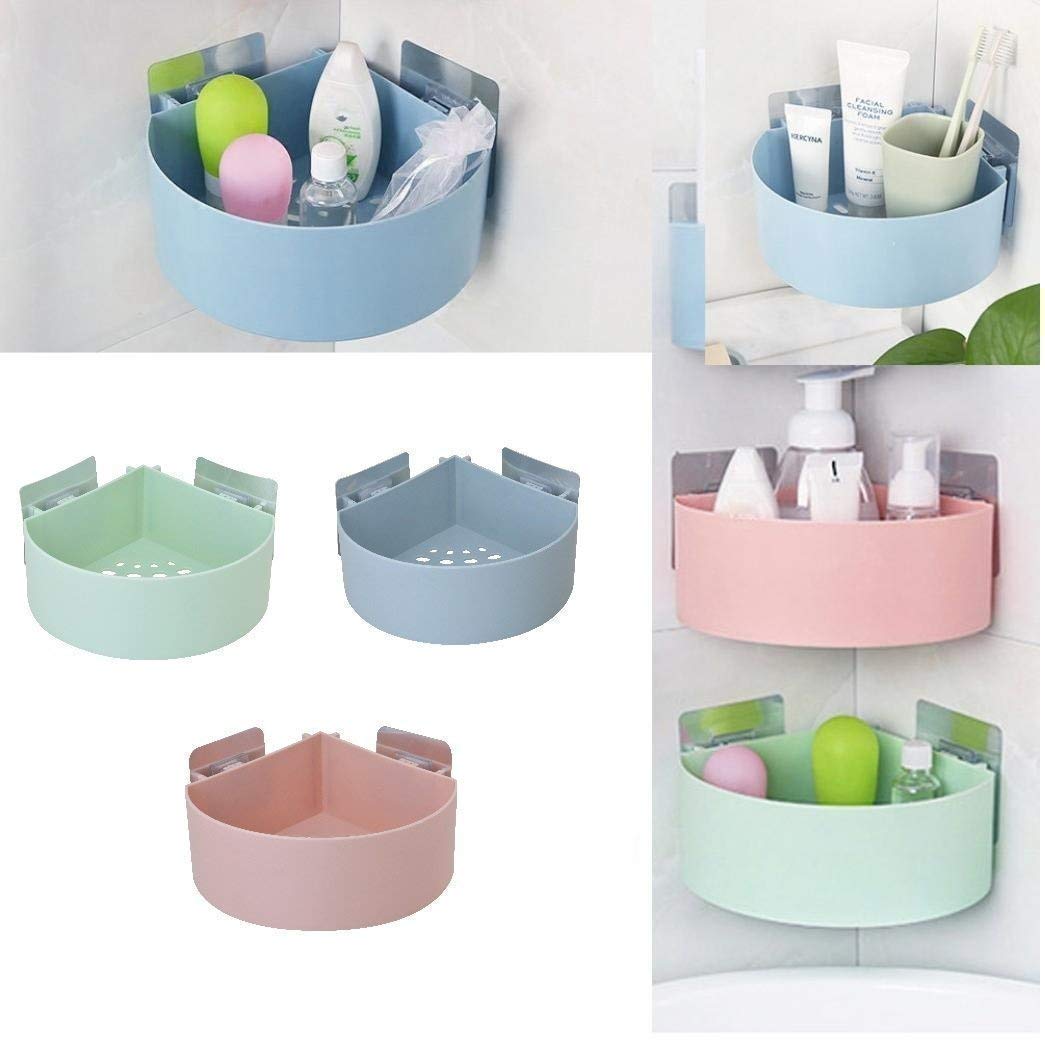 Flipco FPC Plastic InterDesign Bathroom Kitchen Storage Organizer Shelf Rack Triangle Shower Corner Caddy Basket with Adhesive