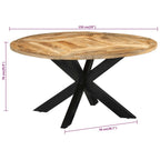 vidaXL Solid Mango Wood Round Dining Table - 59.1" Diameter with Iron Frame for Kitchen, Living Area, Brown