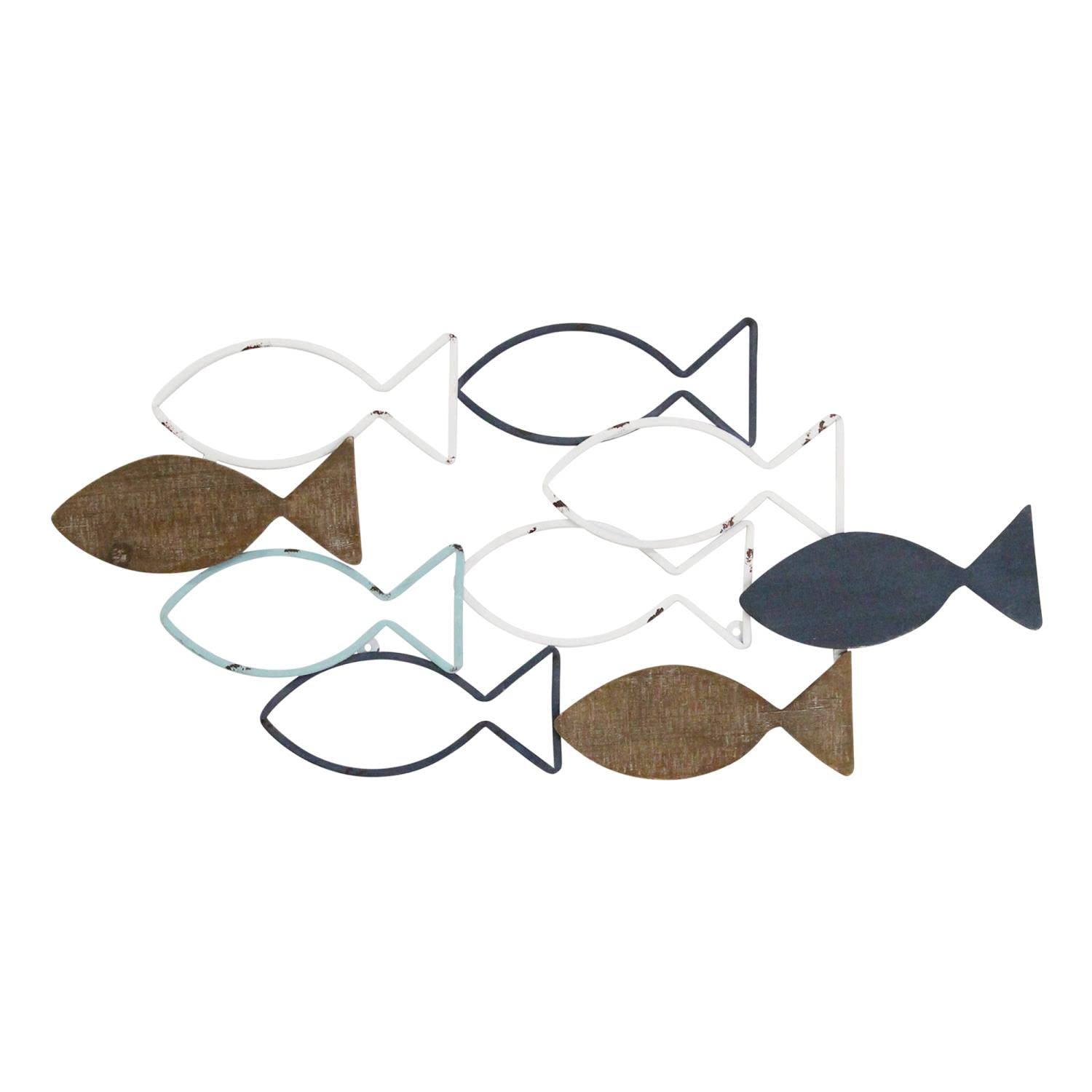 Stratton Home Decor Wood And Metal School Of Fish Wall Decor - Handcrafted Decorative Centerpiece, Indoor Coastal-Themed Ornament, Nautical Accent Piece For Bedroom, Living Room, Hallway, Study