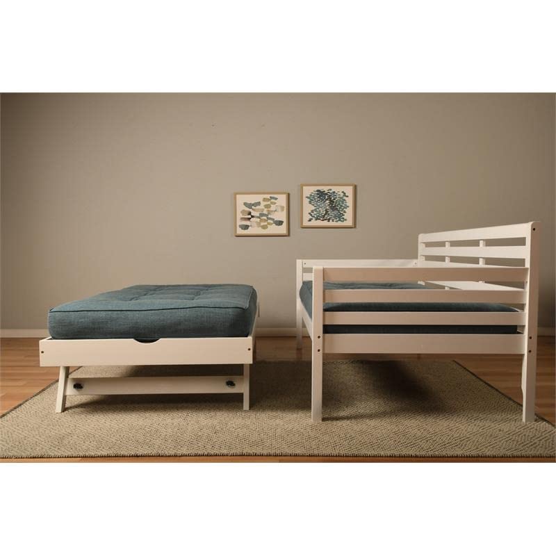 Kodiak Furniture Boho Wood Daybed and Pop Up Bed in White with Linen Mattress