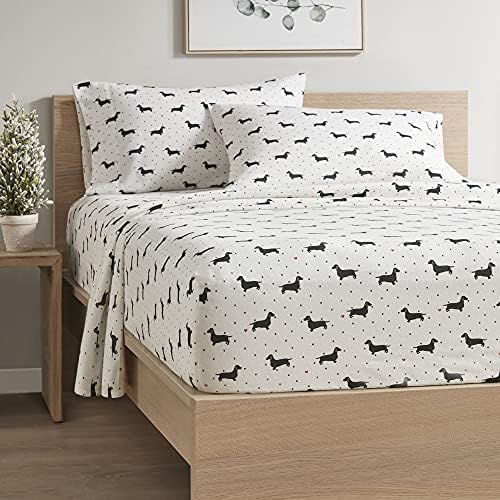 Comfort Spaces Cotton Flannel Sheet Set Deep Pocket Breathable Warm Full Novalty Black Dog 4 Piece