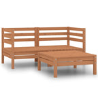 vidaXL Solid Pinewood Patio Lounge Set 3 Piece Garden Outdoor Terrance Backyard Furniture Set Wooden Lounge Sofa Seating Chair Seat Honey Brown