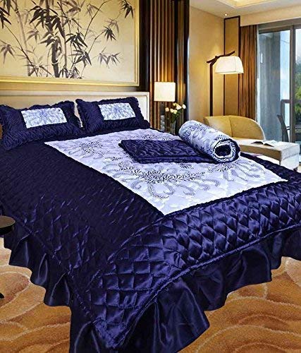 Namaste India Designer Satin Geometric Double Bed Wedding Bedding Set: 1 Bedsheet, 2 Pillow Cover, 1 Ac Comforter  Set Of 4 Pie