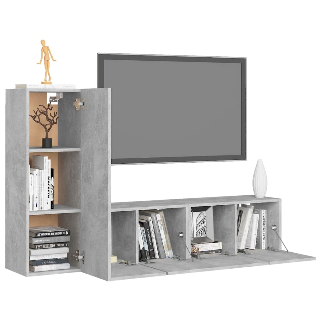 vidaXL TV Cabinet Set 3 Piece Home Living Room Furniture TV Stand HiFi Stereo Cabinet Media Unit Entertainment Center Concrete Gray Engineered Wood