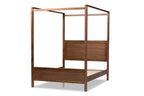 Baxton Studio Veronica Modern and Contemporary Walnut Brown Finished Wood Queen Size Platform Canopy Bed