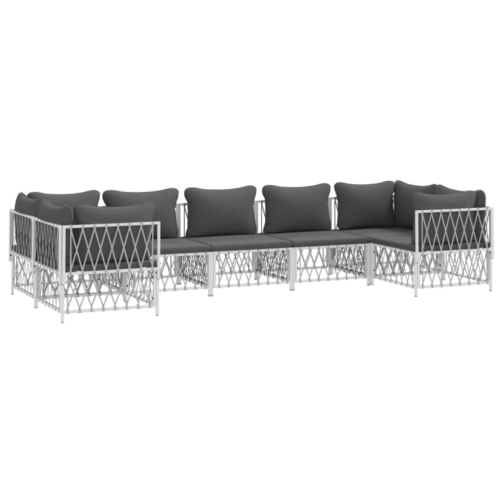 vidaXL Patio Furniture Set 7 Piece, Sectional Sofa with Cushions, Patio Lounge Set for Garden Lawn Backyard, Outdoor Patio Furniture, White Steel