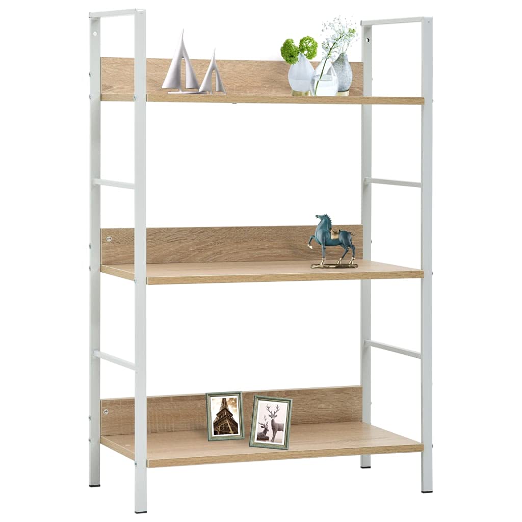 vidaXL 3-Layer Book Shelf and Display Stand in Oak – Sturdy Engineered Wood and Steel Construction, Ideal for Office, Living Room or Patio