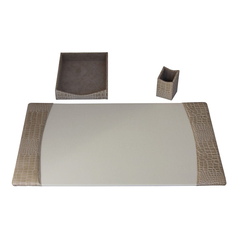 Protacini Breeze Beige Italian Patent Leather 3-Piece Desk Set