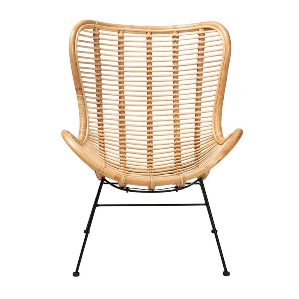 Baxton Studio Colorado Modern Bohemian Natural Brown Rattan and Black Metal Accent Chair