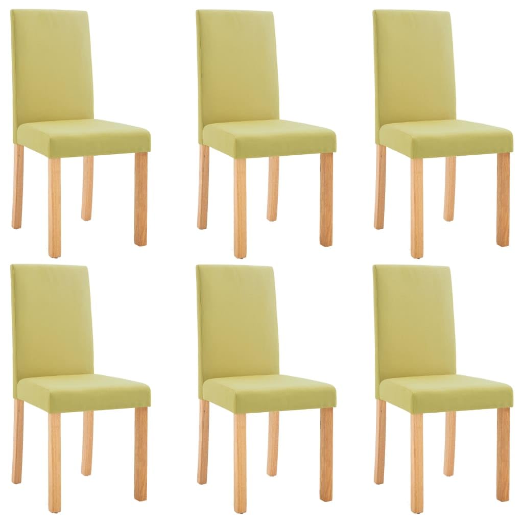 vidaXL Dining Chairs in Green Fabric, Set of 6, Ergonomically Designed, Solid Rubber Wood Frame - Perfect for Kitchen or Dining Room