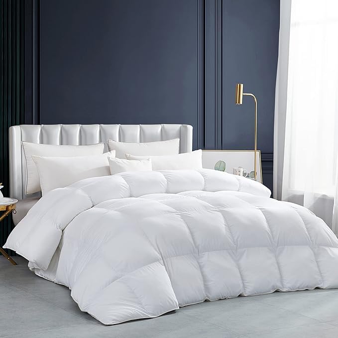 Luxurious White Solid Heavy Weight, Oversized Queen Size Goose Feathers Down Comforter For Winter Weather Duvet Insert, Premium