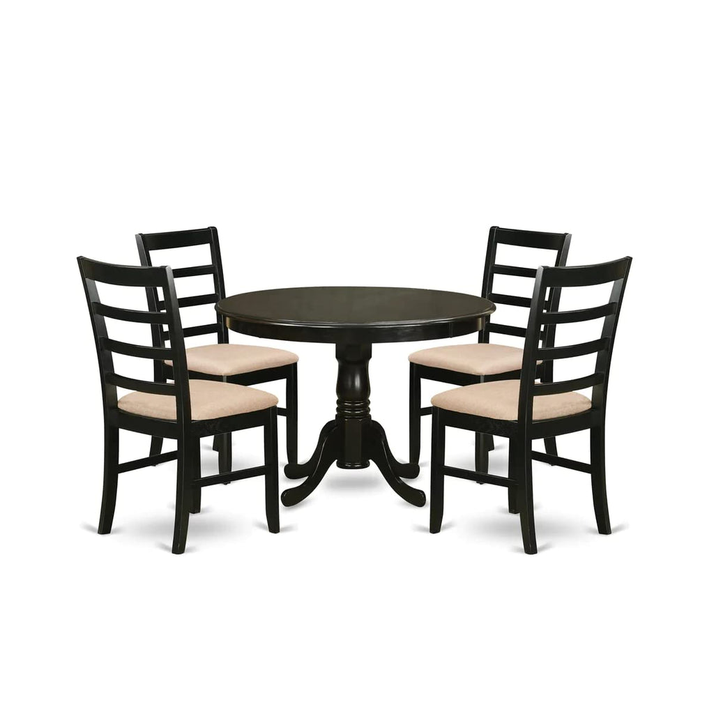 East West Furniture HLPF5-CAP-C Hartland 5 Piece Dinette Set for 4 Includes a Round Room Table with Pedestal and 4 Linen Fabric Kitchen Dining Chairs, 42x42 Inch