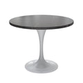 36 Round Dining Table, White Base with Sintered Stone Black Top