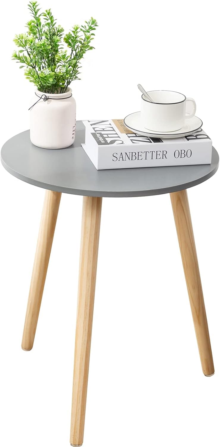 Casa Home Lightweight Wooden End Table  Modern Round Side Table With Solid Wood Legs, Stylish Accent Table For Living Room, Bed