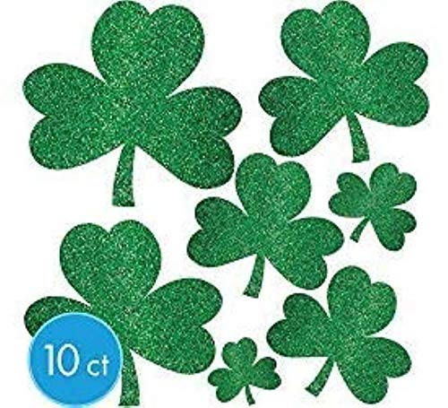 Mini Glitter Green Shamrock Paper Cutouts (4'' - 7'') Pack Of 10 | Perfect Decorations For St. Patrick'S Day Celebrations, Irish