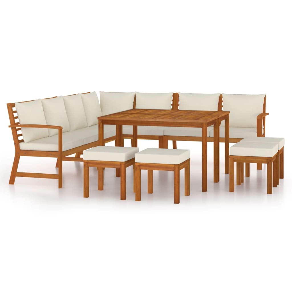 vidaXL Solid Acacia Wood - 11 Piece Patio Dining Set with Cushions, Modular and Comfortable Seating Experience with Easy Assembl