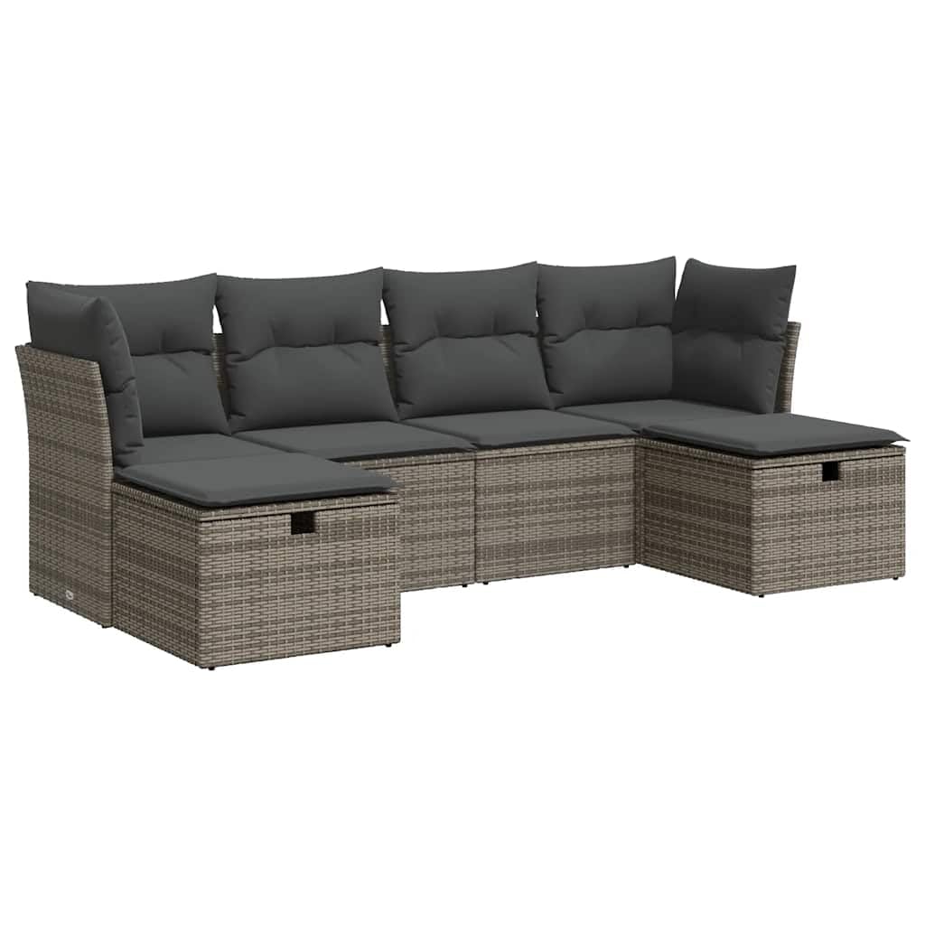 vidaXL 6 Piece Patio Sofa Set with Cushions Gray Poly Rattan