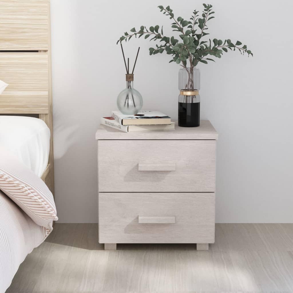 vidaXL Solid Pinewood Bedside Cabinet HAMAR | White Nightstand with 2 Sliding Drawers | Perfect for Storage and Display | Easy Assembly | Bedroom Furniture