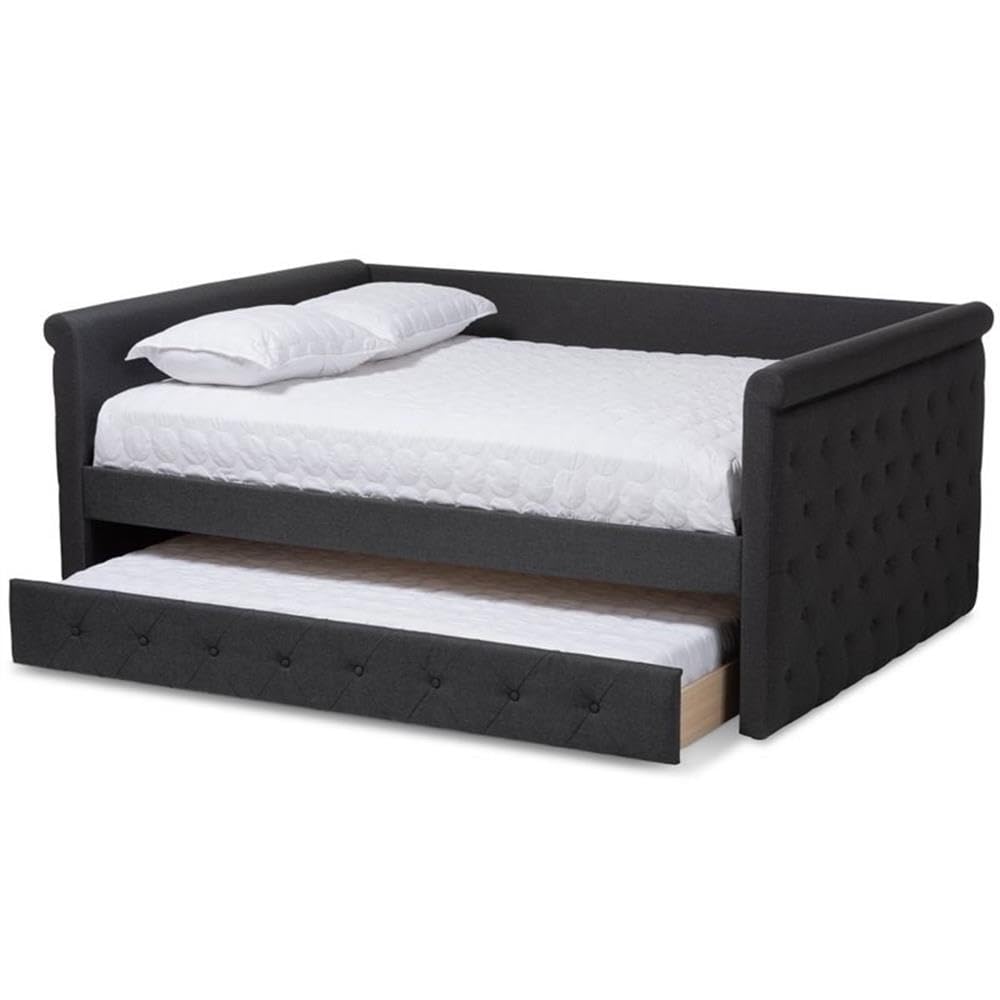 Baxton Studio Alena Modern and Contemporary Grey Fabric Upholstered Full Size Daybed with Trundle