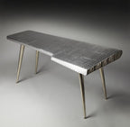 HomeRoots Aluminum, Steel, MDF, Wood Solids Funky Silver Wing Desk