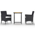 Vidaxl Solid Acacia Wood Patio Bistro Set 3 Piece Garden Outdoor Lawn Yard Terrace Wooden Table And Chair Seat Seating Furniture Poly Rattan Black