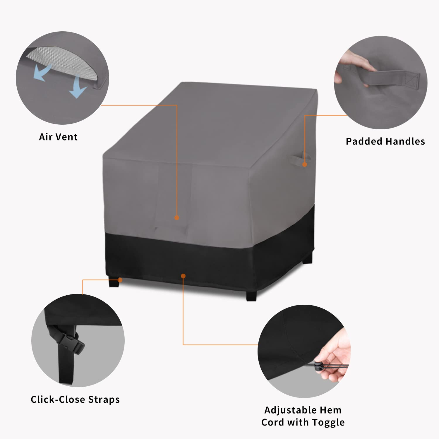 Easy-Going Outdoor Chair Cover Waterproof, Heavy Duty Patio Chair Cover, Windproof Outdoor Furniture Cover With Air Vent (2 Pack-33.5Wx31.5Dx36H Inch, Gray/Black)