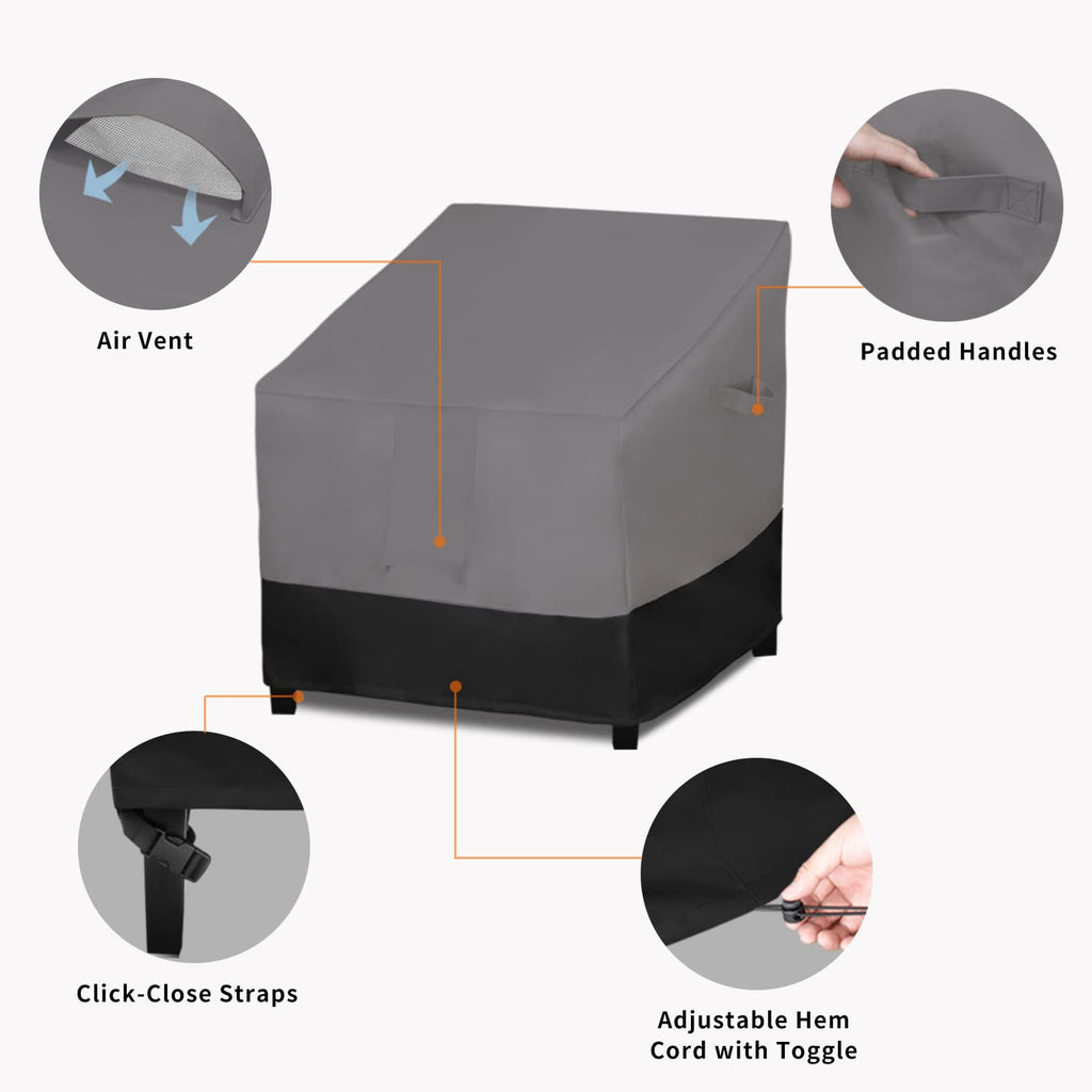 Easy-Going Waterproof Outdoor Lounge Chair Cover, Heavy Duty Patio Couch Cover, Windproof Outdoor Furniture Cover With Air Vent (1 Pack-33.5Wx31.5Dx36H Inch, Gray/Black)
