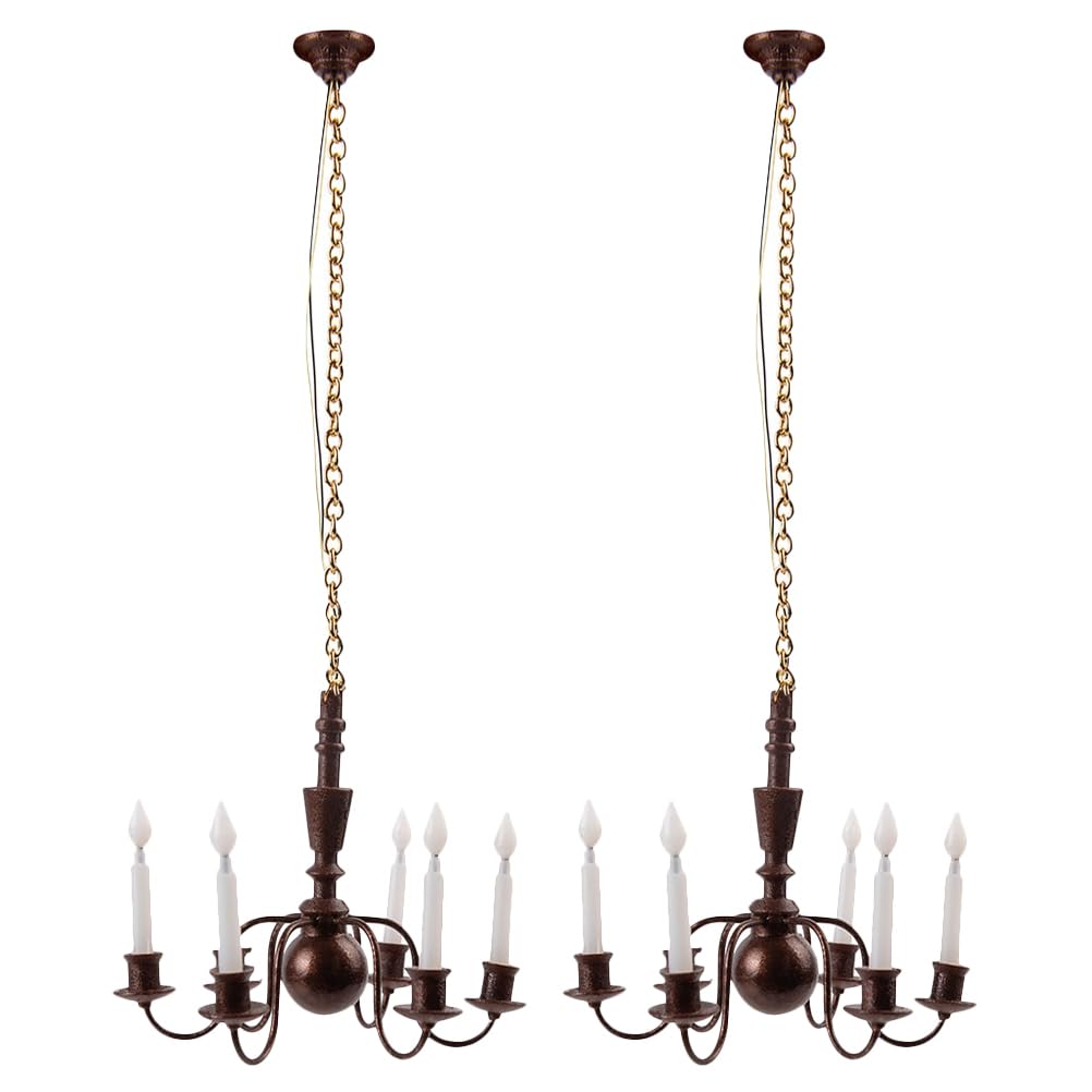 Healvian 2pcs Model Chandelier,Miniature Led Hanging Lamp,Dollhouse Miniature Retro Chandelier,e Scene Lamp,Dollhouse Lighting P