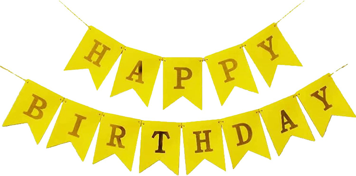 atorakushon Yellow and Gold Happy Birthday Banner Decoration For Boys Girls Boyfriend Girlfriend Cuple Kids Birthday Celebration