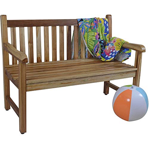 HomeRoots Compact Teak Outdoor Bench with Straight Design in Natural Finish