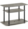 Furinno Turn-N-Tube No Tools 3-Tier Entertainment Center TV Stand for TV up to 32 Inch, Plastic Round Tubes, French Oak Grey/Black