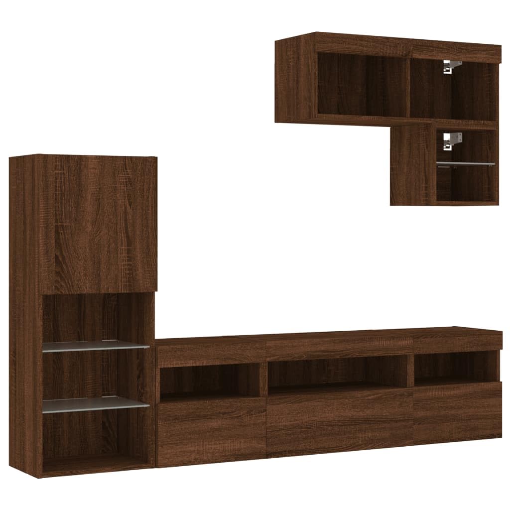 vidaXL 6 Piece TV Wall Units with LED Brown Oak Engineered Wood
