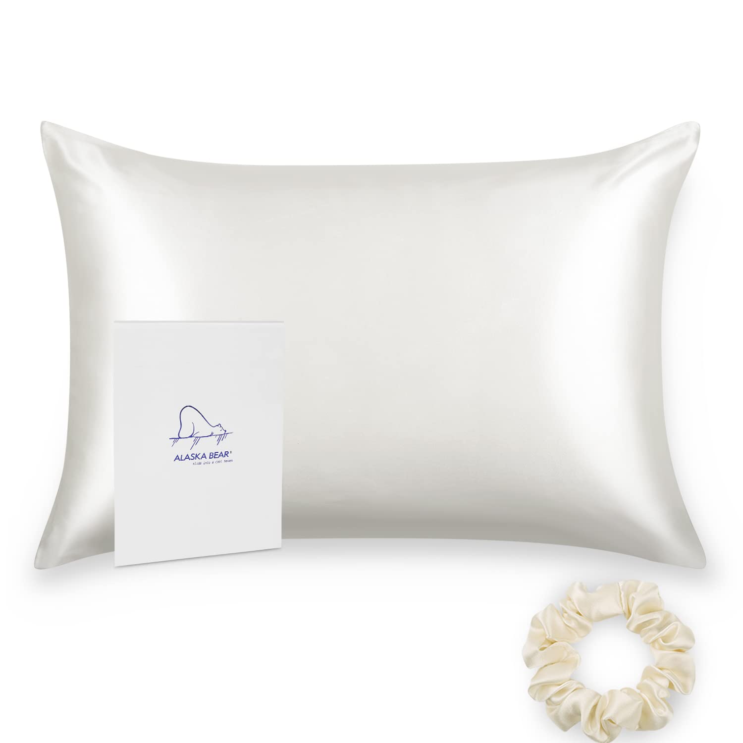 Alaska Bear Silk Pillowcase For Hair And Skin, 100% Mulberry Silk Pillow Cases Queen Size For Beauty And Cool Sleep, Scrunchy Gi
