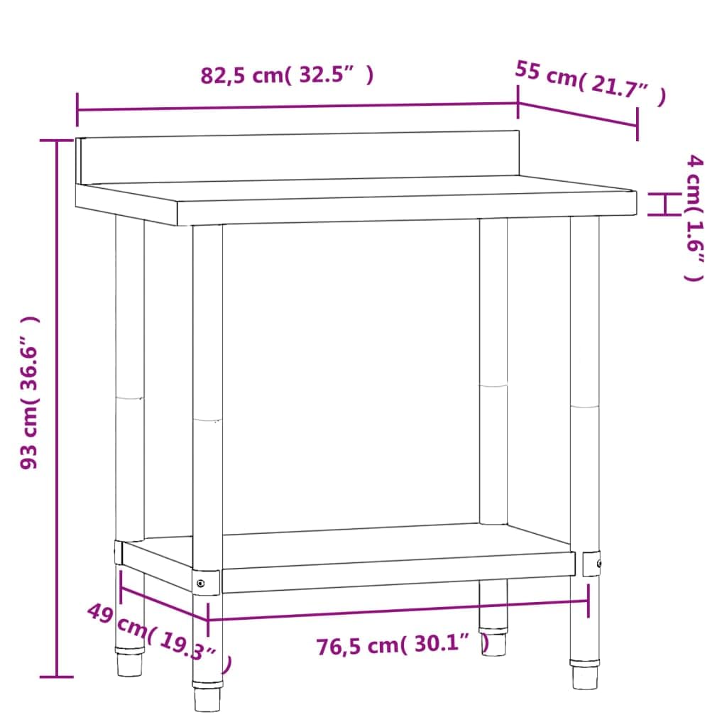 vidaXL Stainless Steel Kitchen Work Table with Backsplash - 32.5"x21.7"x36.6", Silver, Durable Prep Station for Commercial and Home Use