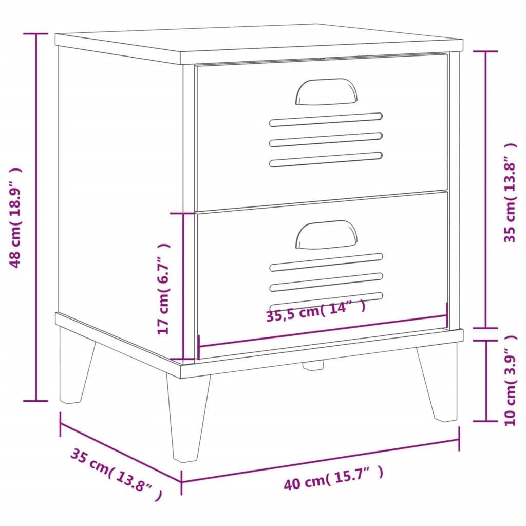 vidaXL Bedside Cabinet/Accent End Table - Anthracite Gray - Engineered Wood - 2 Drawers - 15.7"x13.8"x18.9" - Bedroom/Living Room - Industrial Design - Easy to Clean - Plastic Handles