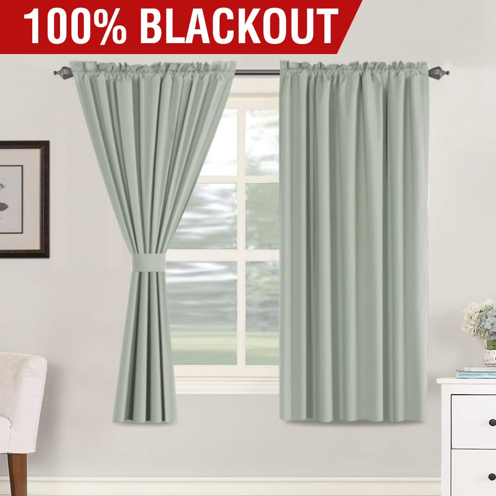 H.Versailtex 100% Blackout Curtains 63 Inches Long Full Light Blocking Curtain Draperies For Bedroom Living Room Thermal Insulated Functional Soft Thick Window Treatment Set Of 2 Panels, Light Sage