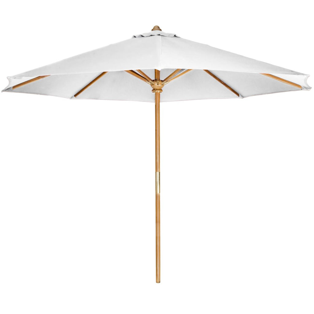 All Things Cedar TU90-W Teak Market Table Umbrella Outdoor | 2-Piece Pole & 10-ft Canvas Canopy with Wind Vent | Indonesian Teak Java Finish | Solid Brass Hardware | Easy Storage | White