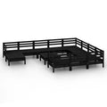 vidaXL Solid Pinewood Patio Lounge Set 12 Piece Garden Outdoor Terrance Backyard Furniture Set Wooden Lounge Sofa Seating Chair Seat Black
