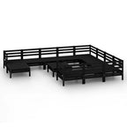 vidaXL Solid Pinewood Patio Lounge Set 12 Piece Garden Outdoor Terrance Backyard Furniture Set Wooden Lounge Sofa Seating Chair Seat Black