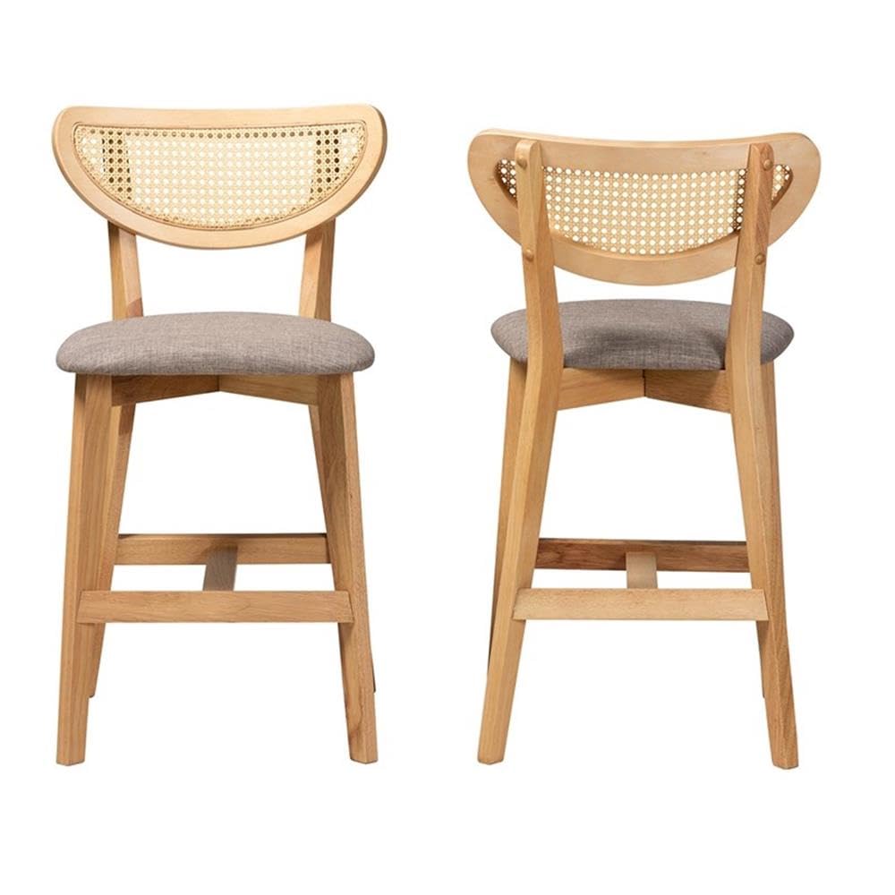 Baxton Studio Dannell Mid-Century Modern Grey Fabric and Natural Oak Finished Wood 2-Piece Counter Stool Set