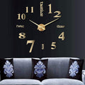 CUGBO DIY Wall Clock Modern Large 3D Wall Clock Mirror Stickers Home Office Decor,Gold