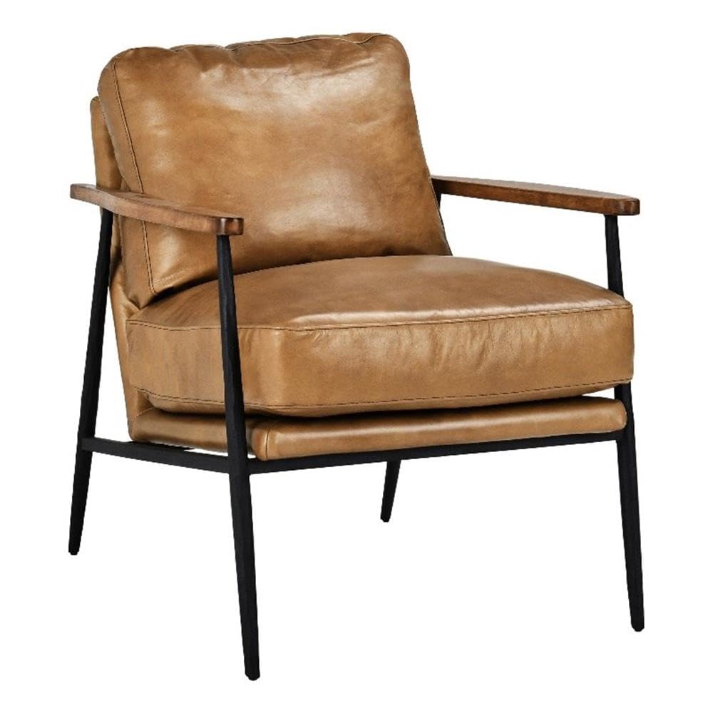 Kosas Home Arnold Cushion Back Transitional Leather Club Chair in Brown/Black