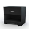 South Shore Step One 1-Drawer Nightstand, Pure Black with Matte Nickel Handles