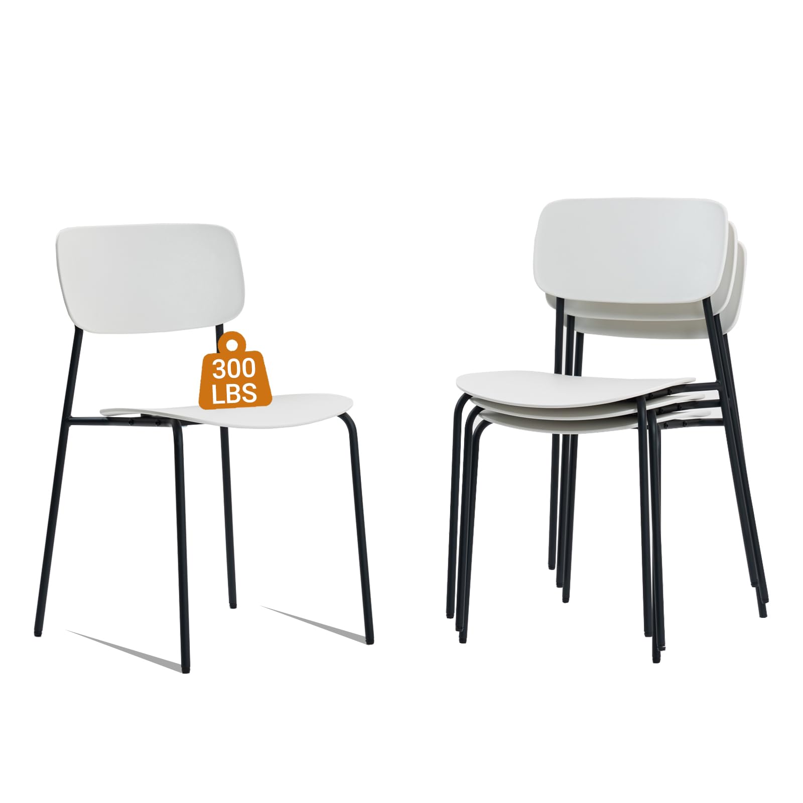 Sidanli Conference Room Chairs Stackable Set of 4, Reception Chairs with Plastic Seat, Stacking Chairs for Waiting Break Room Cl