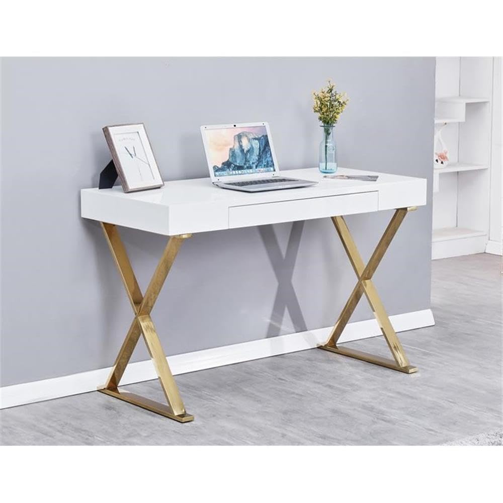 Best Master Modern Stainless Steel Frame Computer Desk - Gold High Gloss