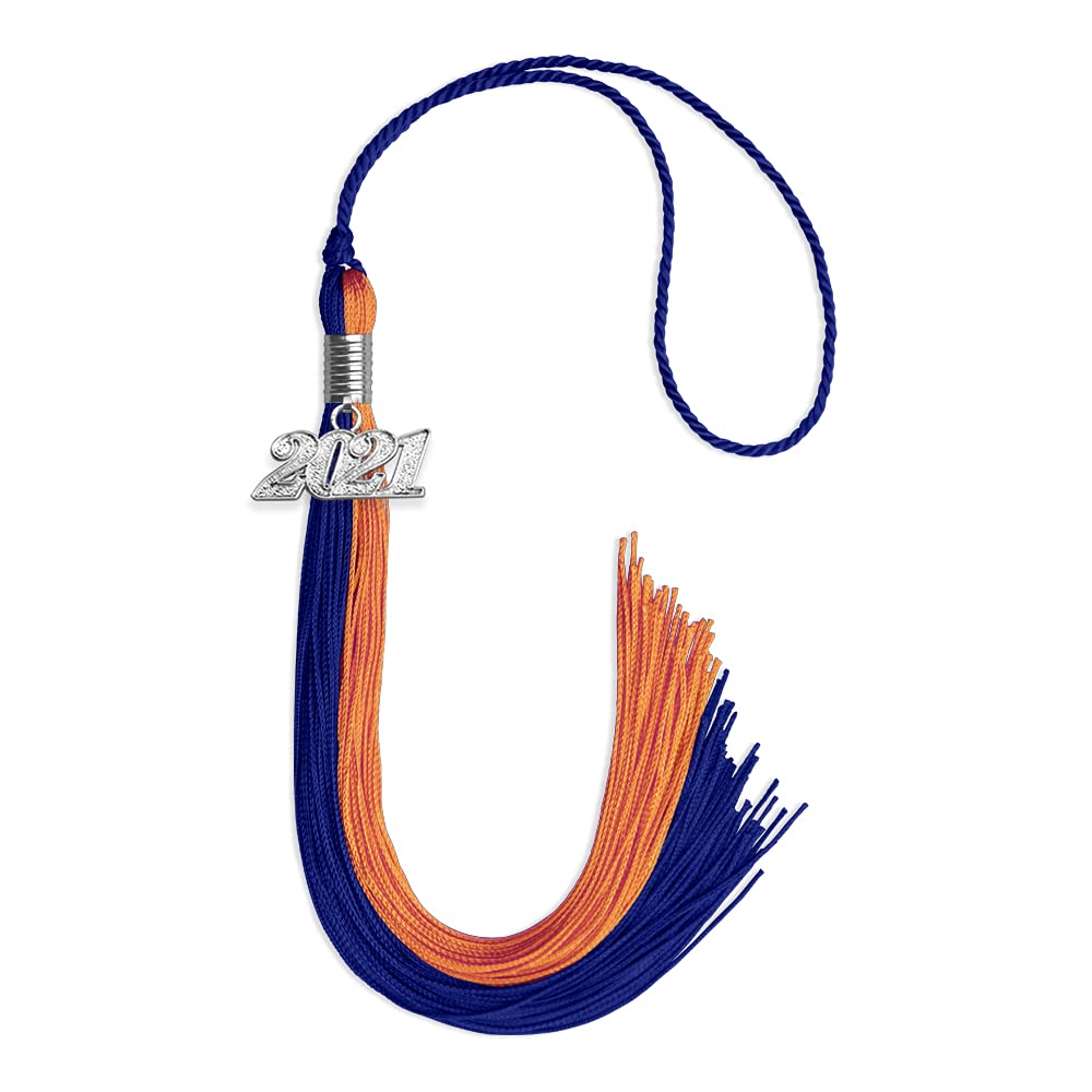 Endea Graduation Double Color Tassel with Silver Date Drop (Royal Blue/Orange, 2021)