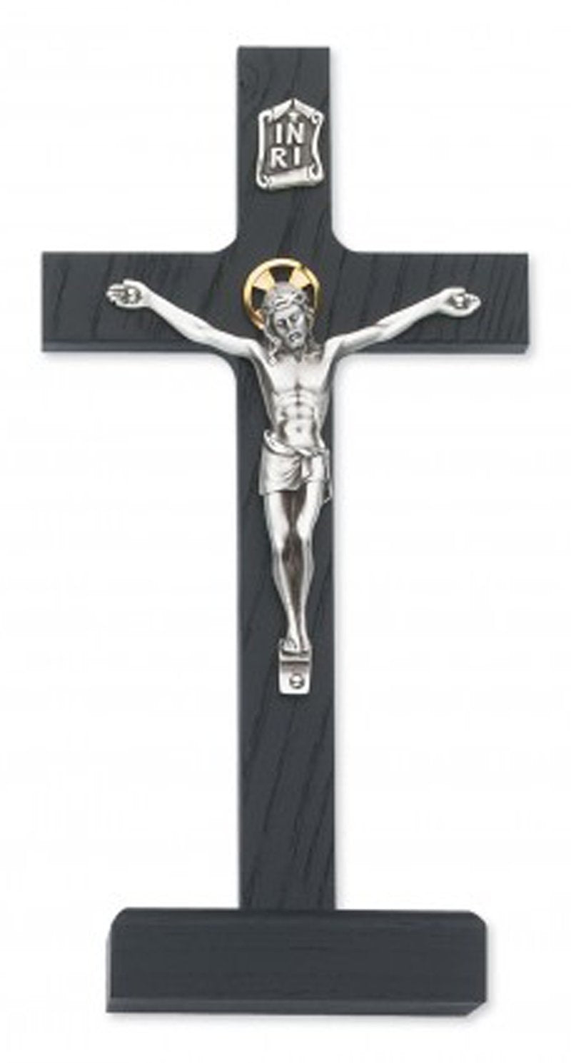 McVan Inc. 8 Black Standing Crucifix Silver Corpus - D  cor Gift Religious 80-62-MCVAN