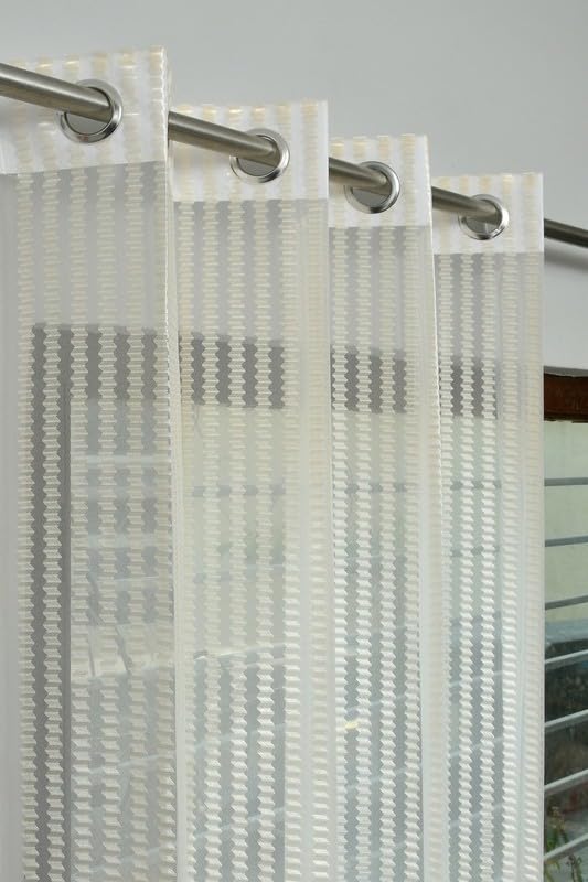 Homefab India Pack of 1 Tissue Curtains Sheer Panel Transparent Net  5 feet, Window, Cream, Zigzag